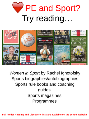 PE and Sport Wider Reading and Discovery/Cultural Capital Lists and Poster