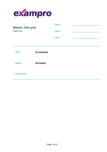 Mitosis, Cell cycle Topic test A level Biology (AQA)