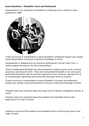 AQA GCSE Elizabethan England Exam Questions