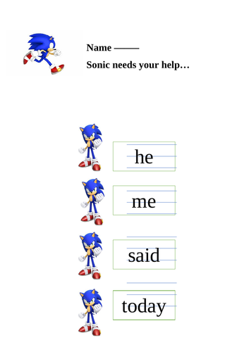 Sonic themed spelling List
