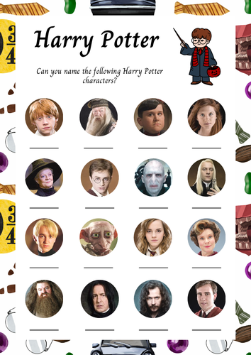 Harry Potter Name the Characters - Quiz / Game Sheet and Answers - Lesson Filler / Movies / Film