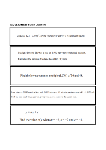 Bundle of 12 Sets of 10 IGCSE Exam Questions
