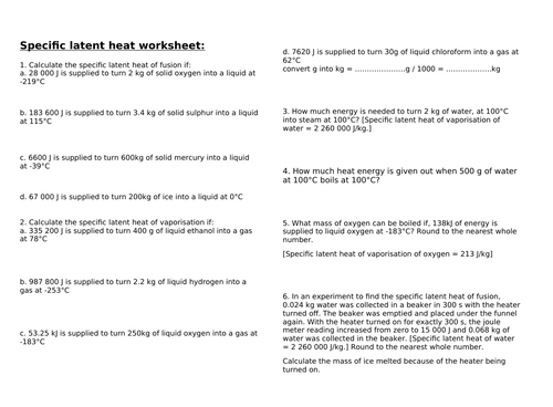 Internal energy and specific latent heat