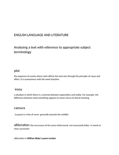 A level English Language and Literature - analysing language; subject terminology