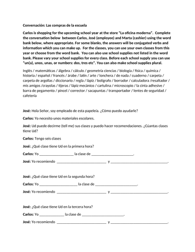 School shopping conversation Spanish