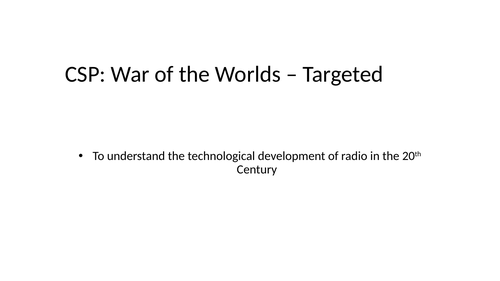 AQA A Level Media Studies SOW War of the Worlds CSP