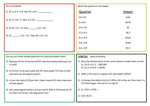 Multiplying Decimals Worksheets