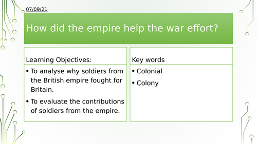 Year 8/9: How did the Empire help the war effort?