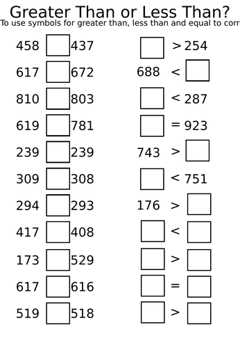 Less than, greater than - larger numbers