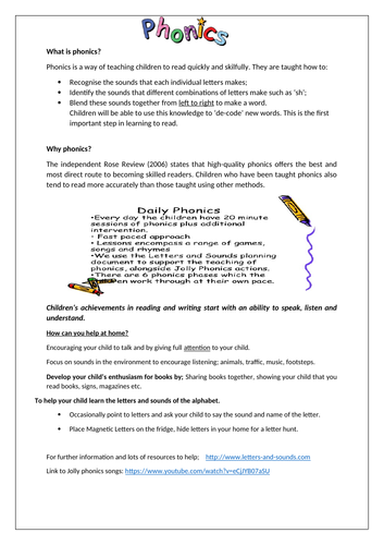 Phonics information sheet for parents