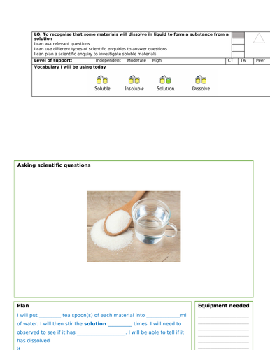 KS2 Solubility worksheets and slides plan