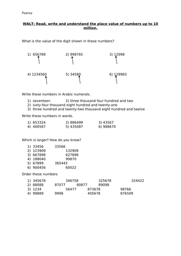 Place Value Year 6 Fluency