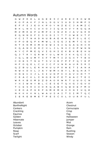 Autumn Words - Wordsearch