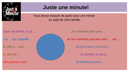 Juste une minute!  Paired speaking activity.