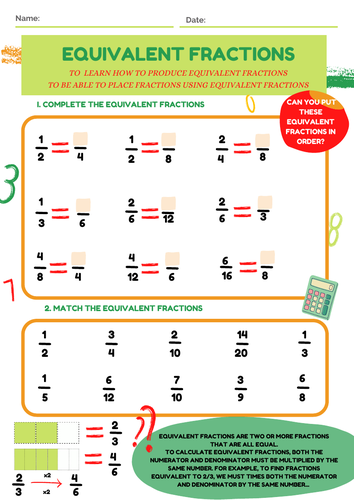 Equivalent Fractions Worksheet KS2