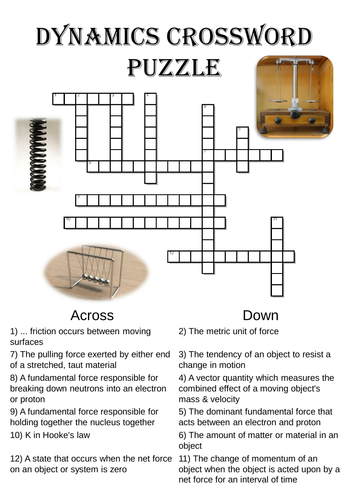 Physics Dynamics Module 2 Crossword Teaching Resources