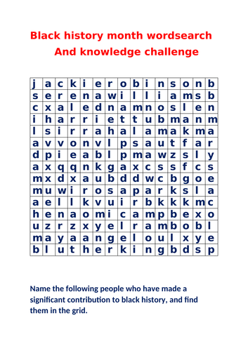 BLACK HISTORY MONTH WORD SEARCH AND QUIZ