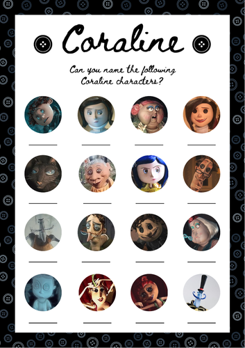 Coraline Movie Character Quiz / Game. Can you name the Coraline characters?