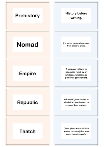 History Vocab Card Game Year 4