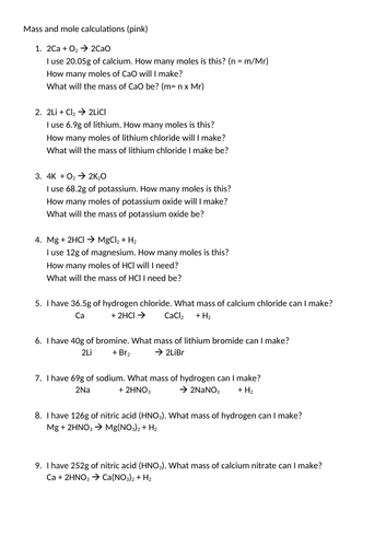 Mass and mole calculations