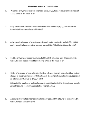 Water of crystallisation practice