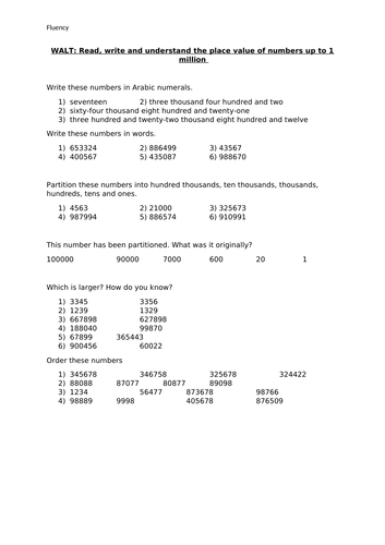 Place Value Fluency Year 5