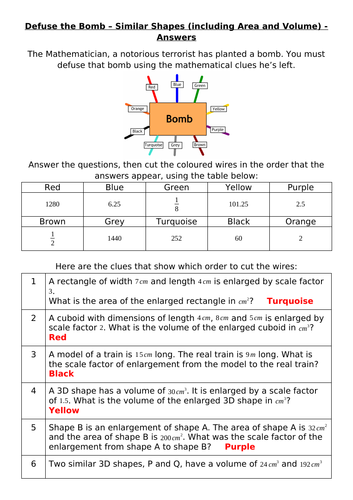 Defuse The Bomb - Similar Shapes (including Area and Volume)