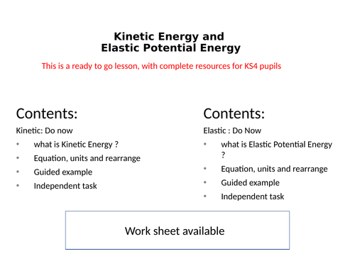 Kinetic and Elastic potential energy | Teaching Resources