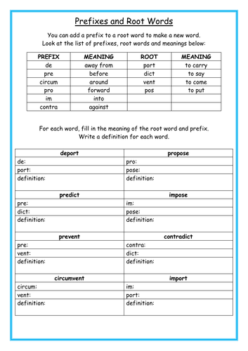 Prefixes and Root Words