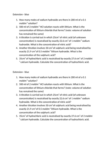 Concentration calculations using moles