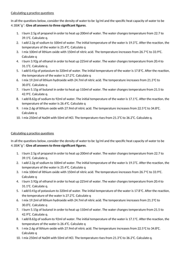 Q=mcT practice questions | Teaching Resources