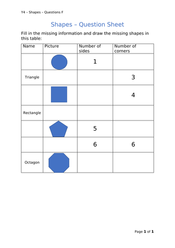 Y4 Maths - Shapes (Free)