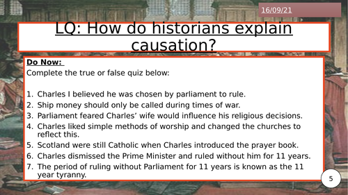 Causes of the English Civil War causation skill lesson