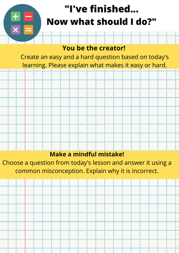 Maths activity sheet for early finishers