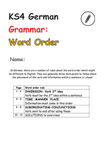 German KS4: Word Order for GCSE