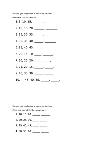 Counting in twos and fives