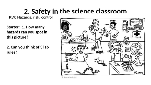 Hazard symbols,  lab rules and hazard risk control FULL lesson with ANSWERS WORKING SCIENTIFICALLY