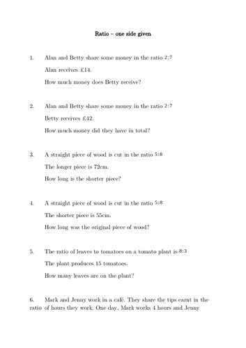 Ratio - dividing when one side given