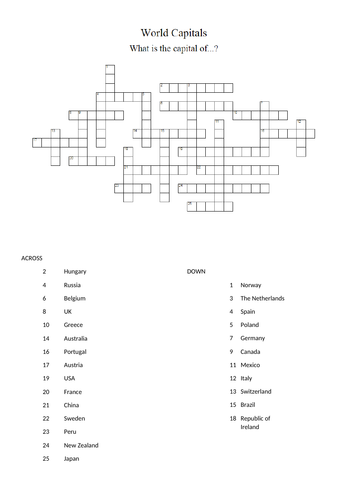 Crossword Puzzle World Capitals