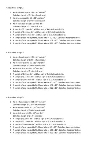 Calculations using Ka