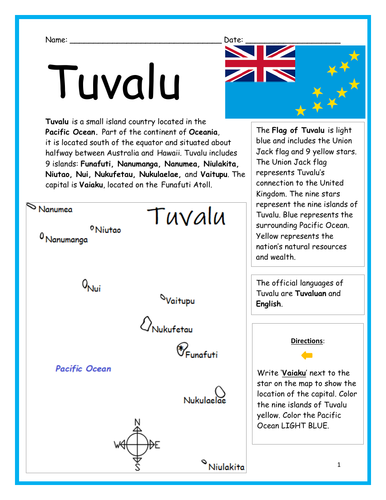 TUVALU - Introductory Geography Worksheet