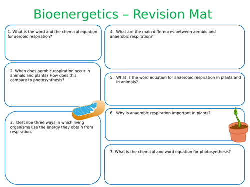 NEW AQA A-Level Biology 'Bioenergetics' - Revision Placemat