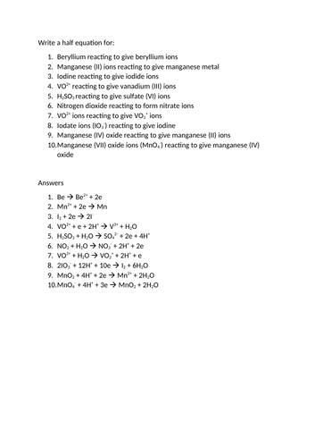 writing-half-equations-teaching-resources