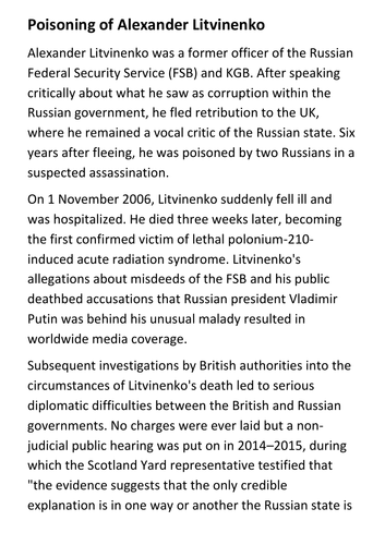Poisoning of Alexander Litvinenko Handout