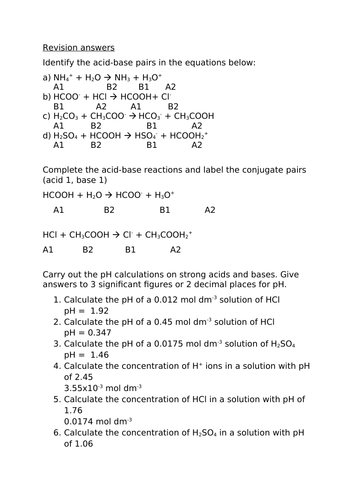 Revision of acids and bases A2 content | Teaching Resources