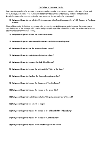 The 'Whys' of Gatsby - A Level Revision