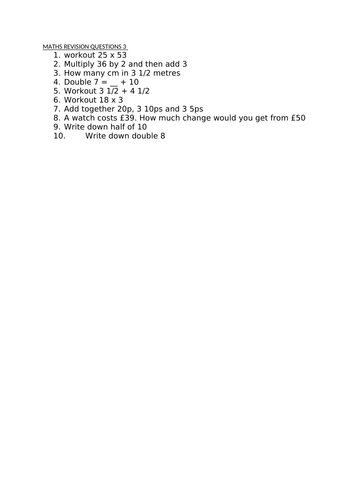 Maths revision worksheet 3