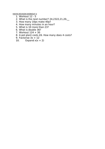 Maths revision worksheet 4