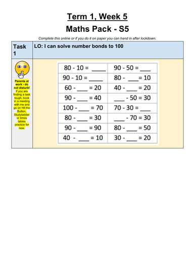 Maths Home Learning Packs Y3/4