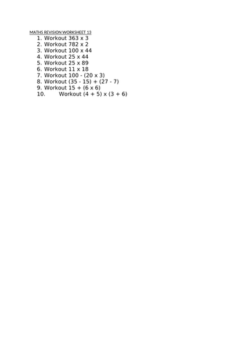 Maths revision worksheet 13